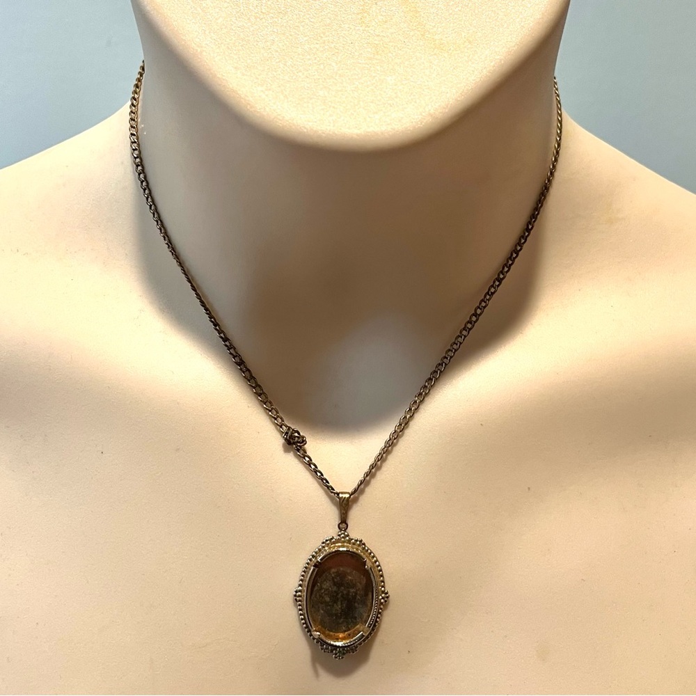 Vtg Women’s Silver Tone Chain Link Blank Pendant Necklace - Made in Germany